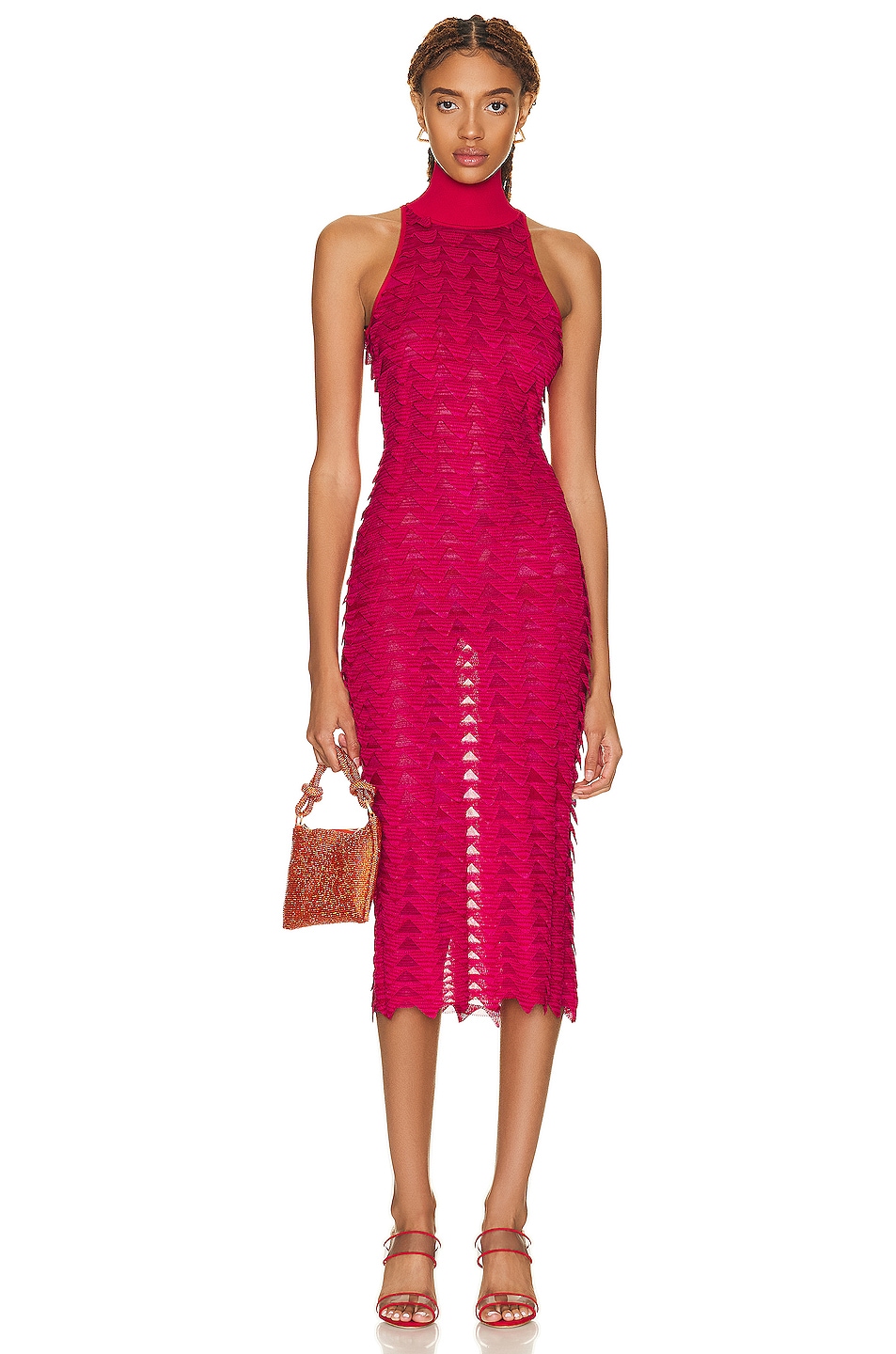 Image 1 of Missoni Scallop Trim Dress in Pink & Red Space Dye