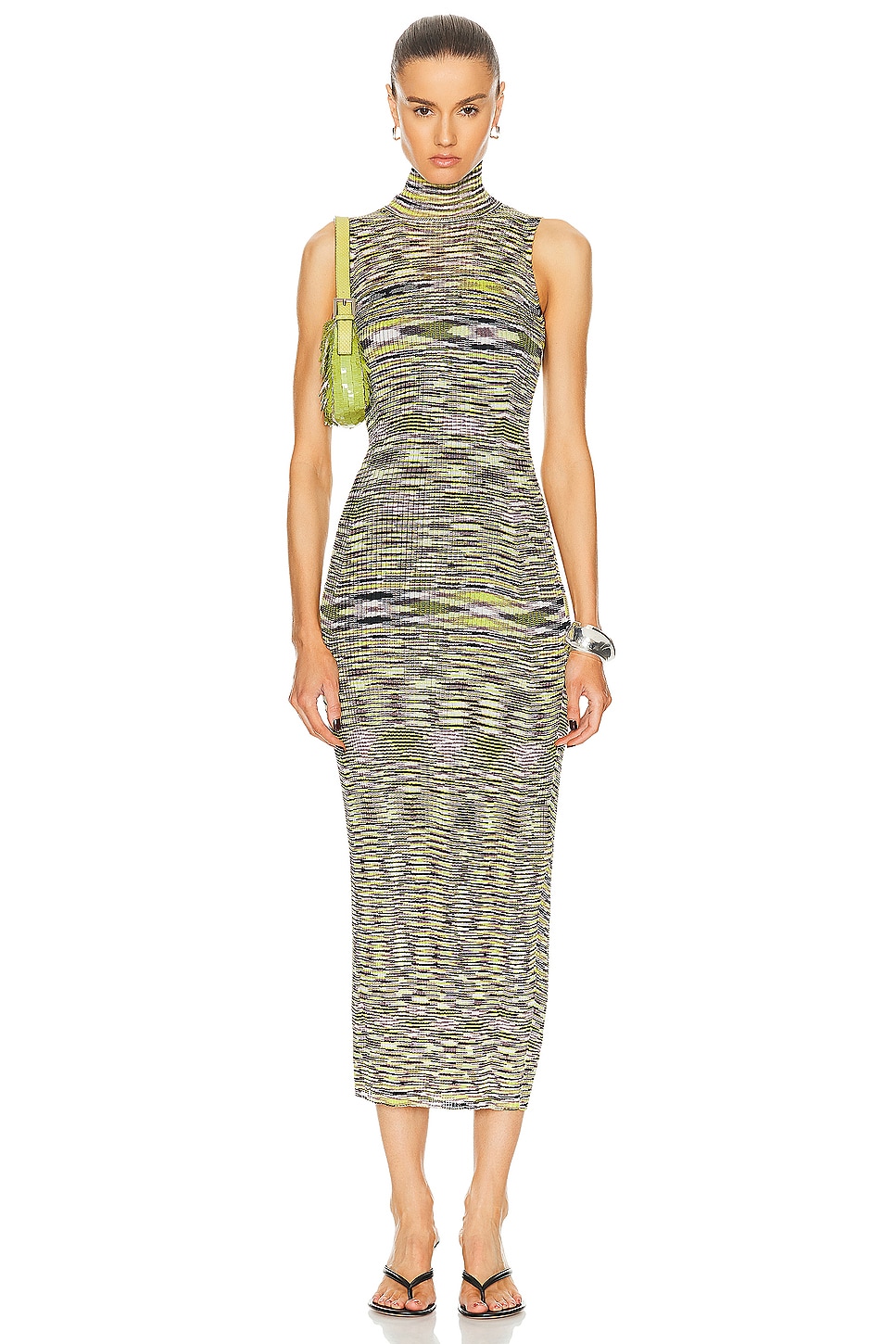 Image 1 of Missoni Turtleneck Sleeveless Long Dress in Lime & Black Space Dye