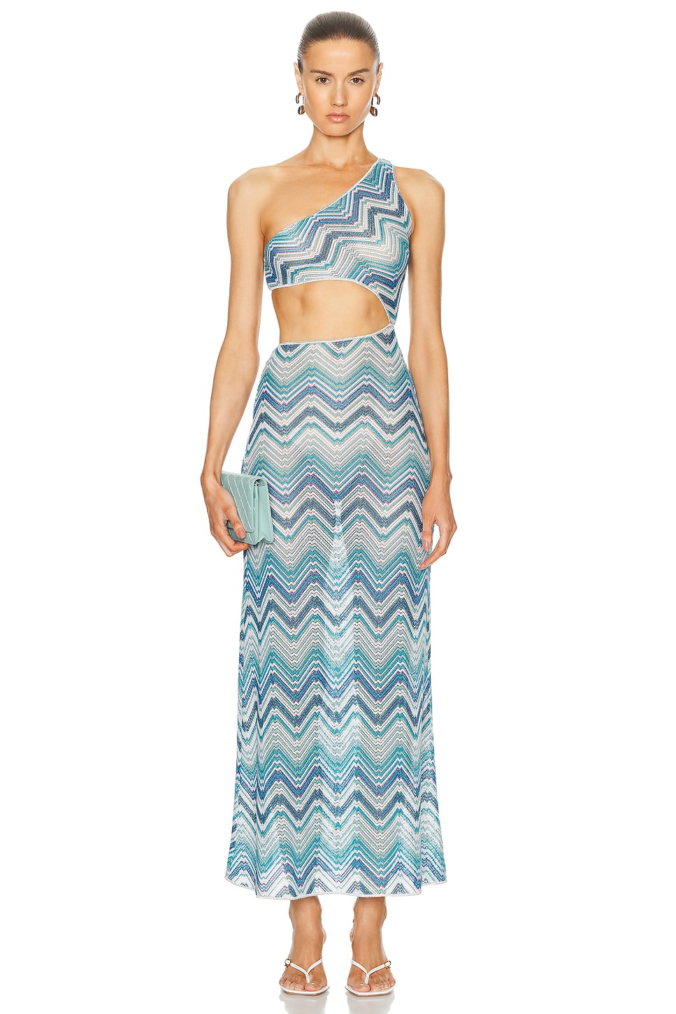 Image 1 of Missoni Long Cover Up Cut Out Dress in Microshaded Blue Tones