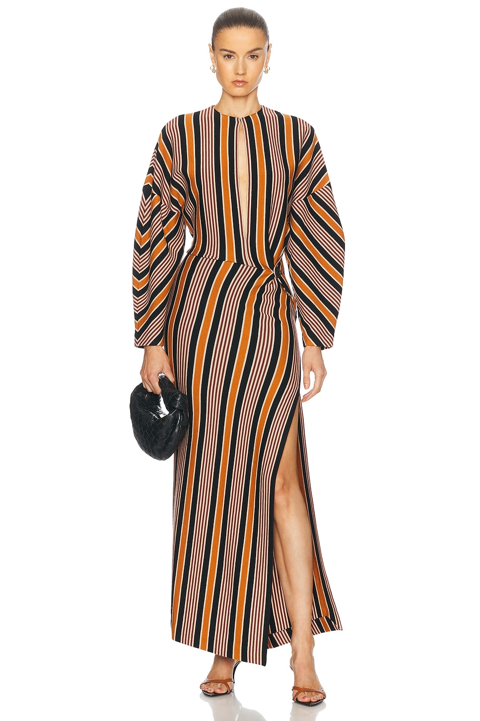 Image 1 of Missoni Striped Knit Long Dress in Black, Brown, Rust, & Beige