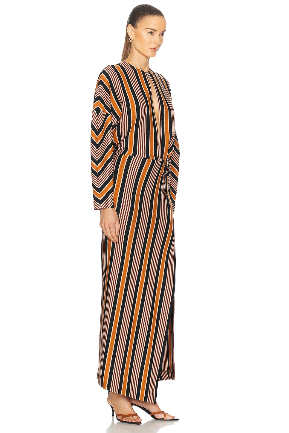 Shop Missoni Striped Knit Long Dress In Black  Brown  Rust  & Beige