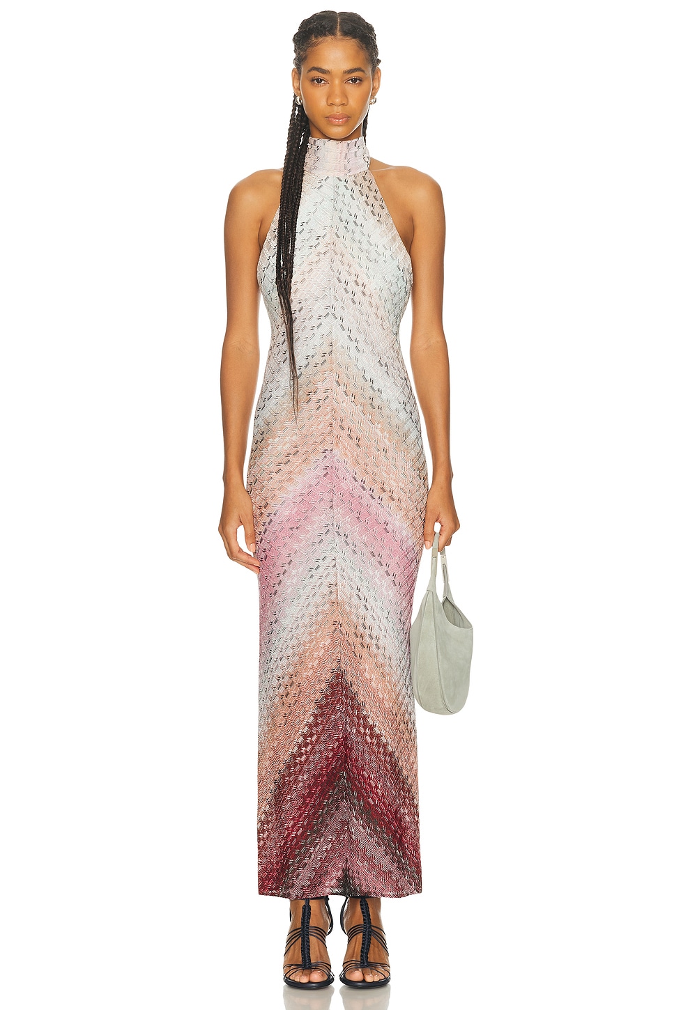 Image 1 of Missoni Sleeveless Backless Halter Neck Dress in Pink Tones