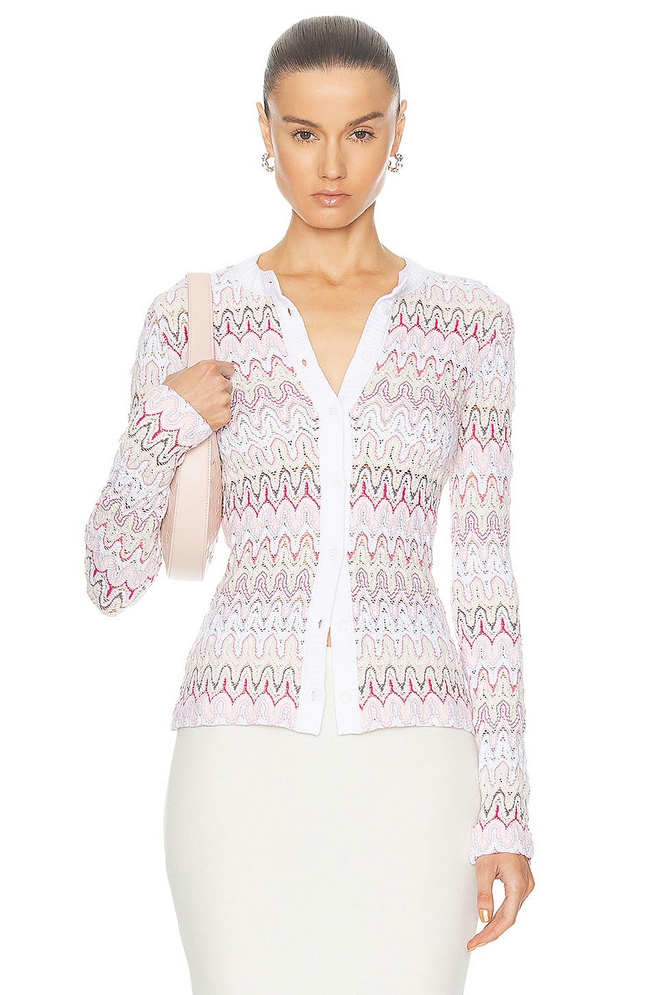 Image 1 of Missoni Flower Lace Buttoned Cardigan in Pink & Off White Tones Multicolor