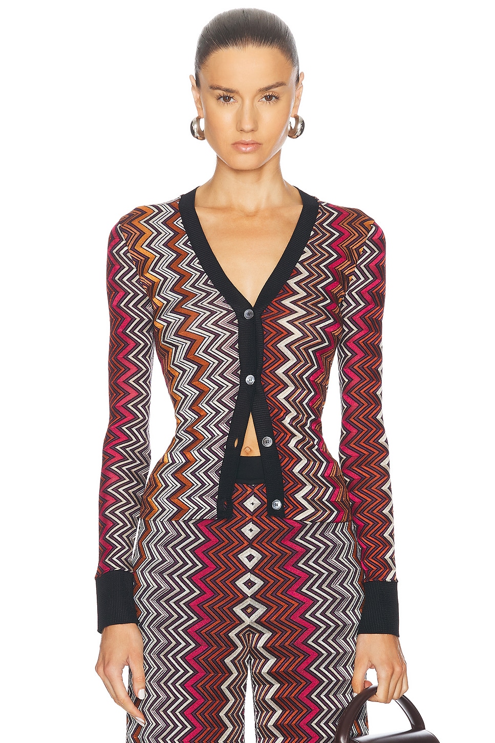 Image 1 of Missoni Buttoned Cardigan in Black, Pink, White, & Rust