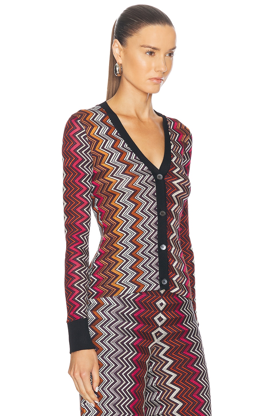 Shop Missoni Buttoned Cardigan In Black  Pink  White  & Rust