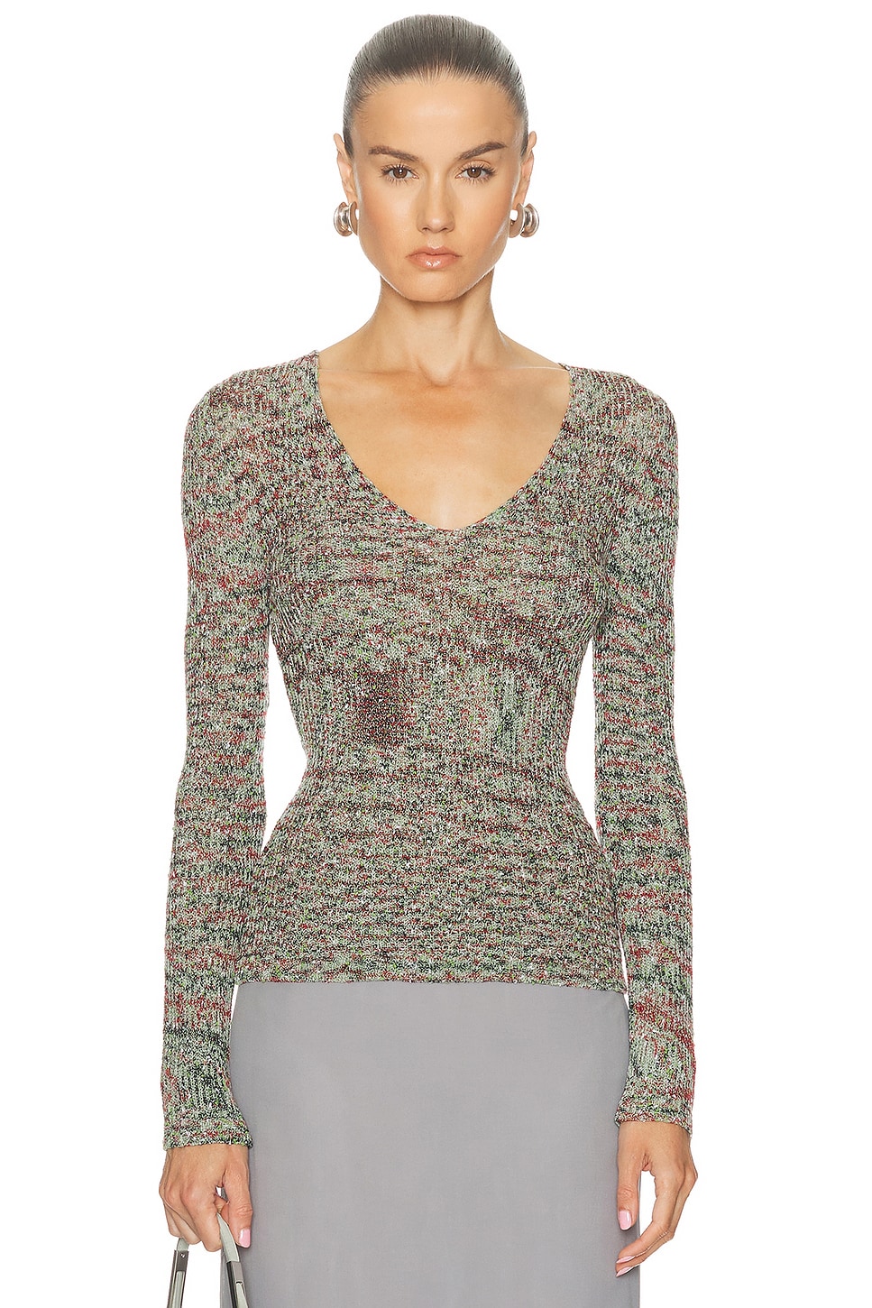 Image 1 of Missoni Deep V Neck Sweater in Red & Green Tones