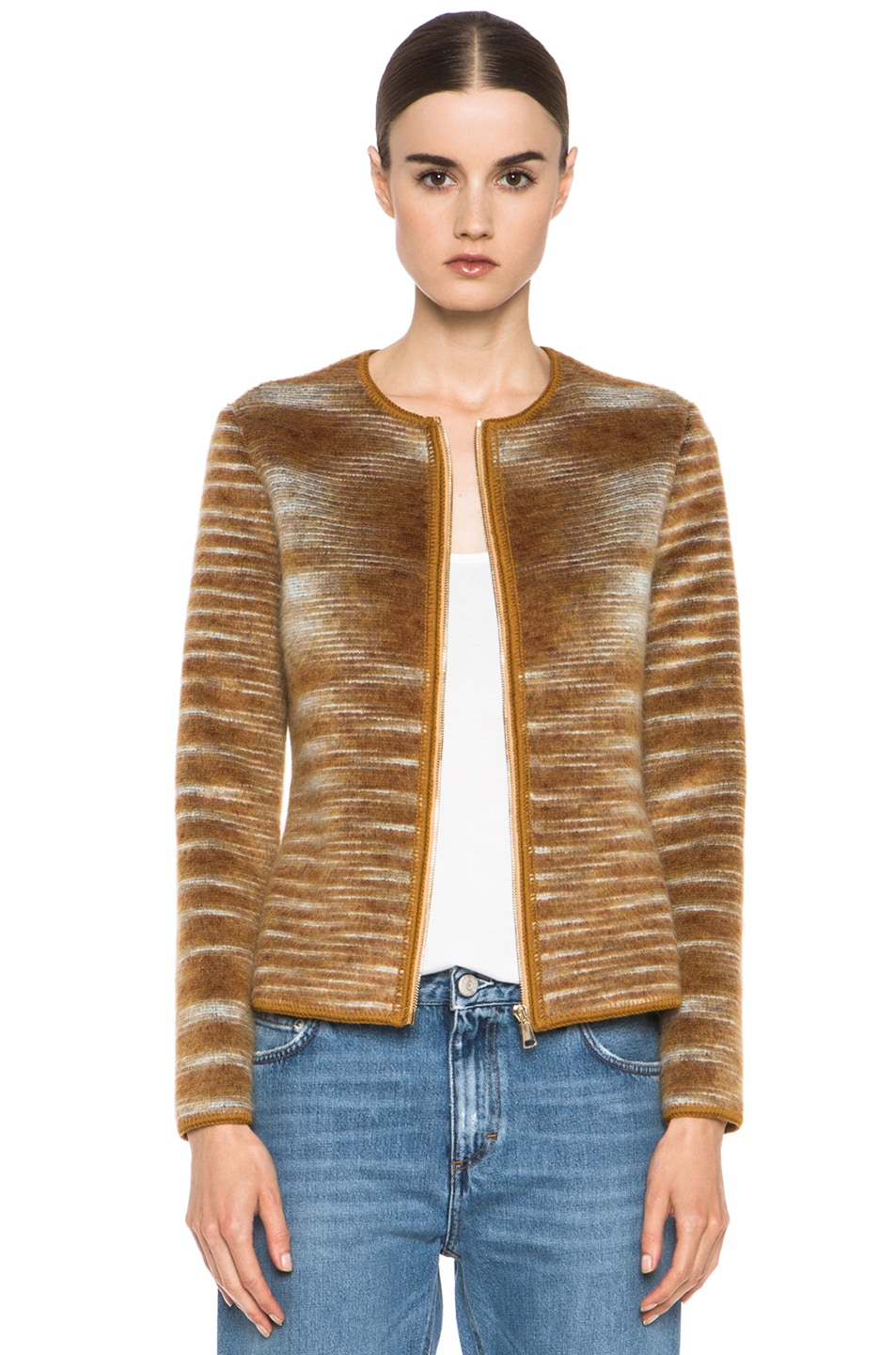 Image 1 of Missoni Cropped Mohair-Blend Cardigan Jacket in Mustard Multi