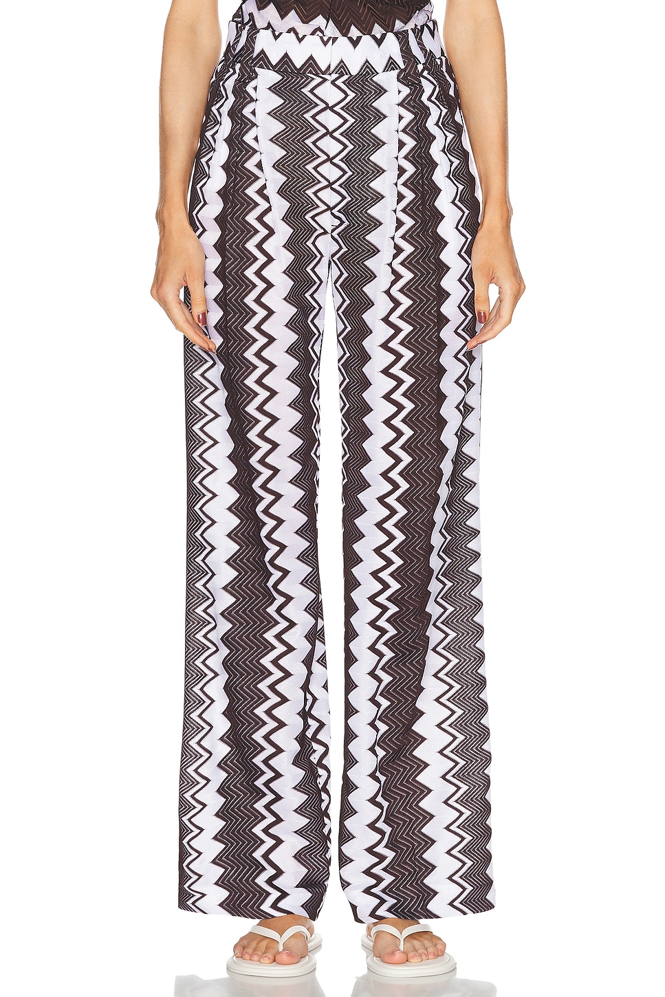 Image 1 of Missoni Zig Zag Wide Leg Trouser in Brown & White Tones