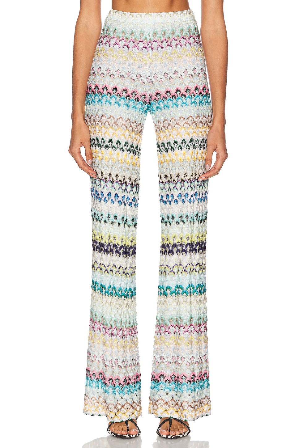 Image 1 of Missoni Striped Flare Trouser in Multi Blue, Brown, & Yellow On White Base