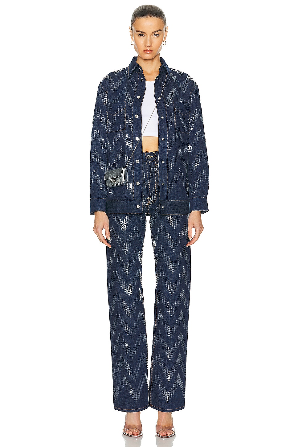 Missoni Sequins Zig Zag Overshirt in Transparent Sequins & Dark Blue ...