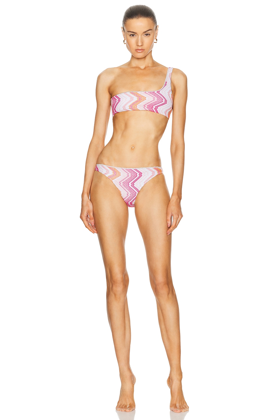 Image 1 of Missoni One Shoulder Bikini Set in Microshaded Pink Tones