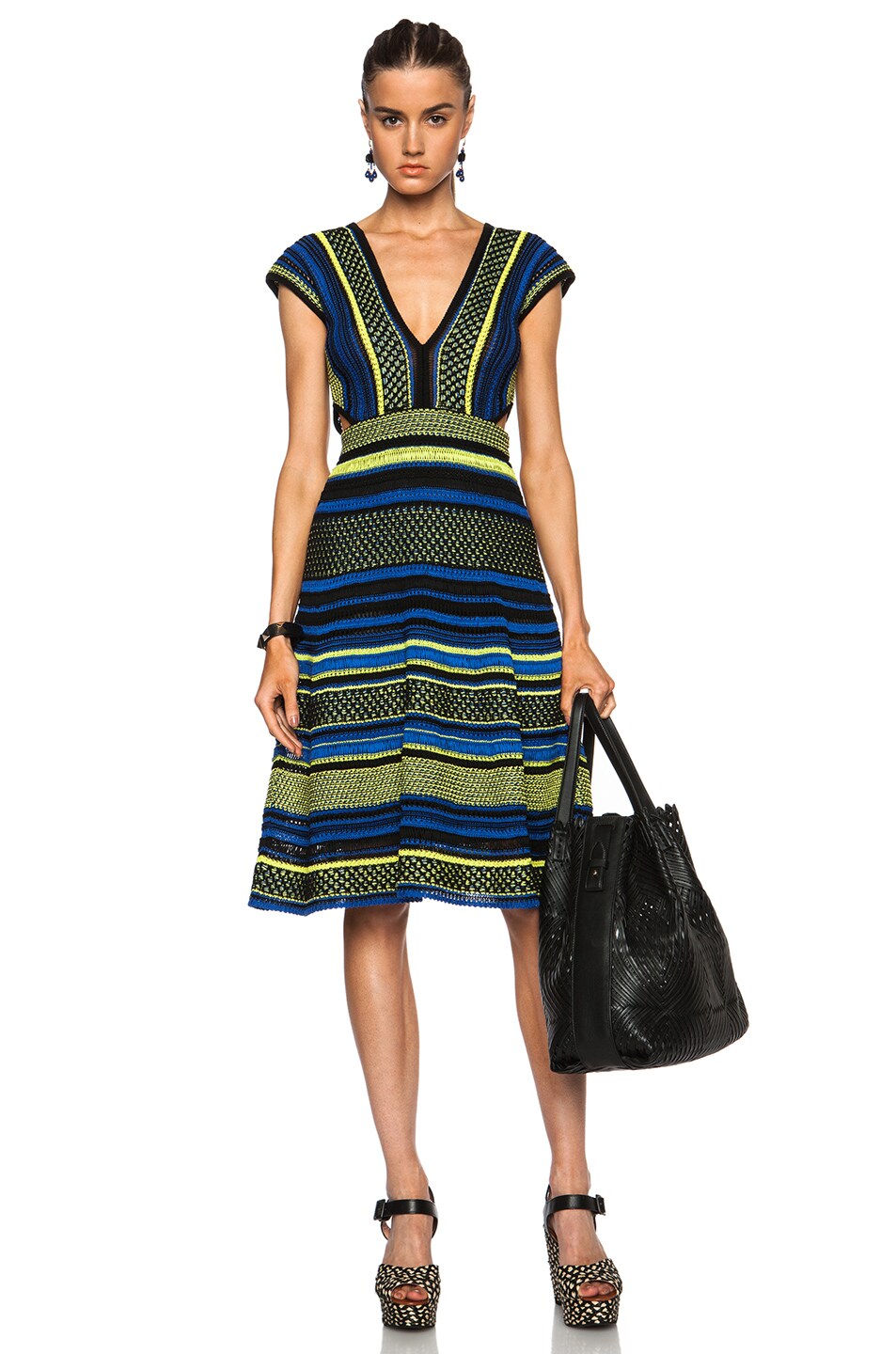 Image 1 of M Missoni Cut Out Cotton-Blend Midi Dress in Royal