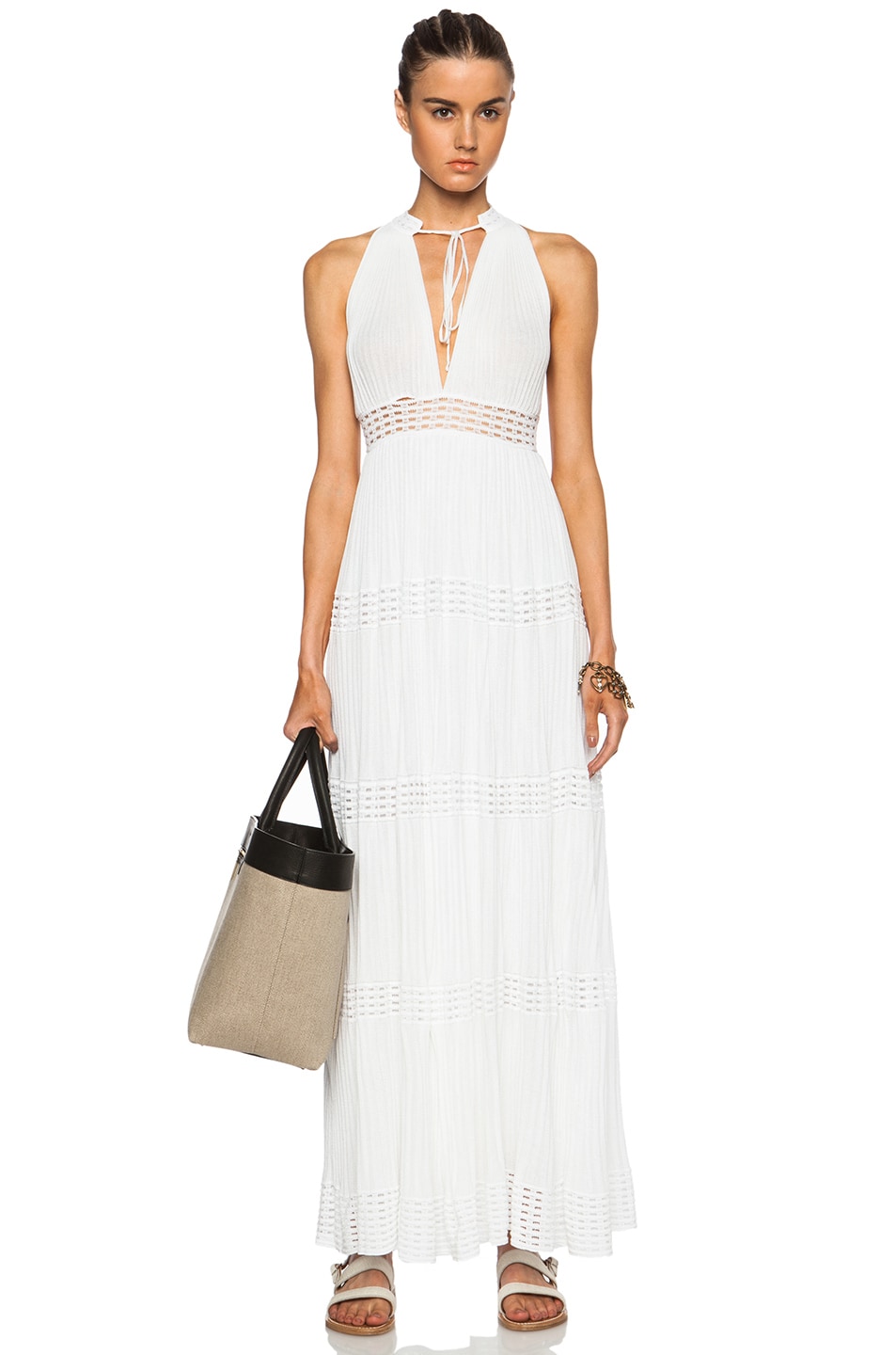 Image 1 of M Missoni Tiered Halter Cotton-Blend Maxi Dress in White