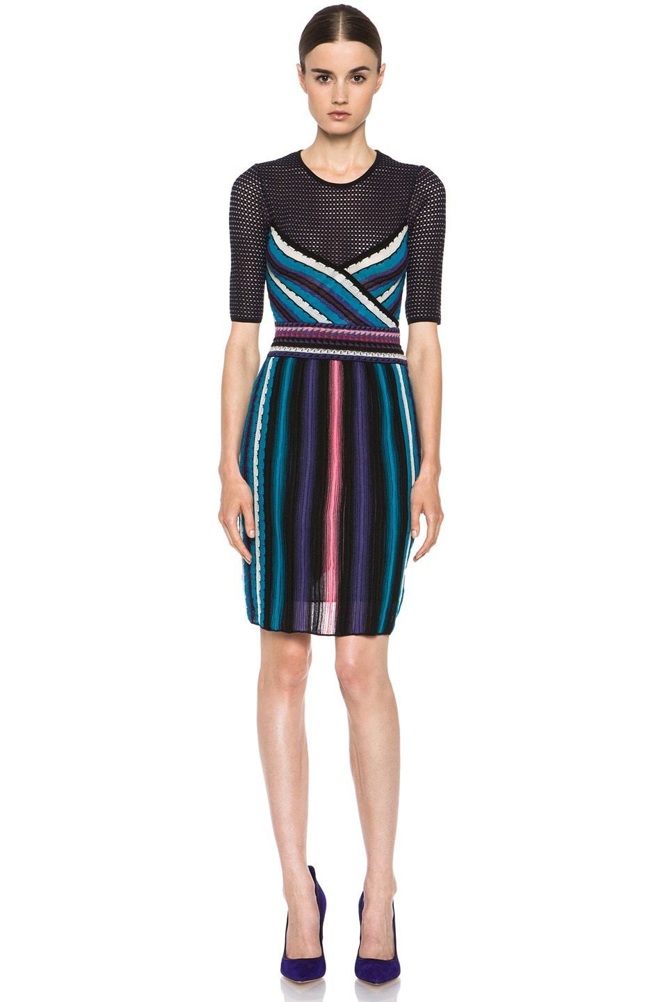 Image 1 of M Missoni Vertical Rainbow Stripe Dress in Teal