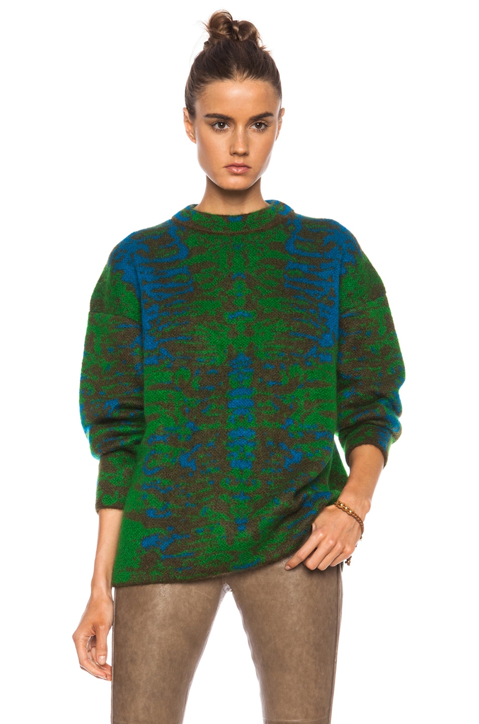 Image 1 of M Missoni Marble Printed Mohair-Blend Pullover in Leaf