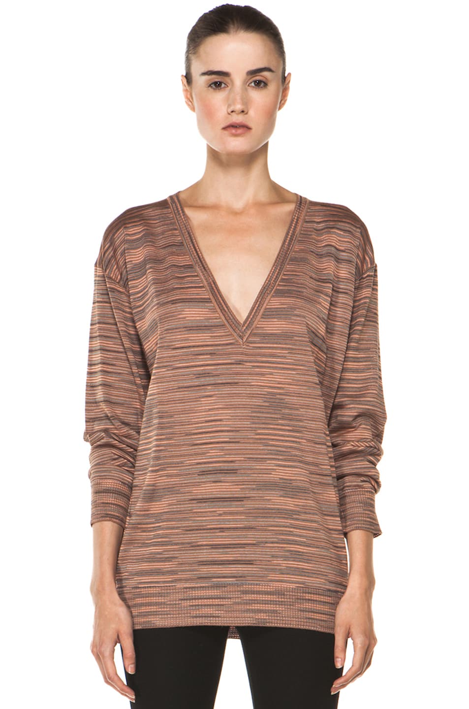 Image 1 of M Missoni Ribbed Spacedye Sweater in Salmon