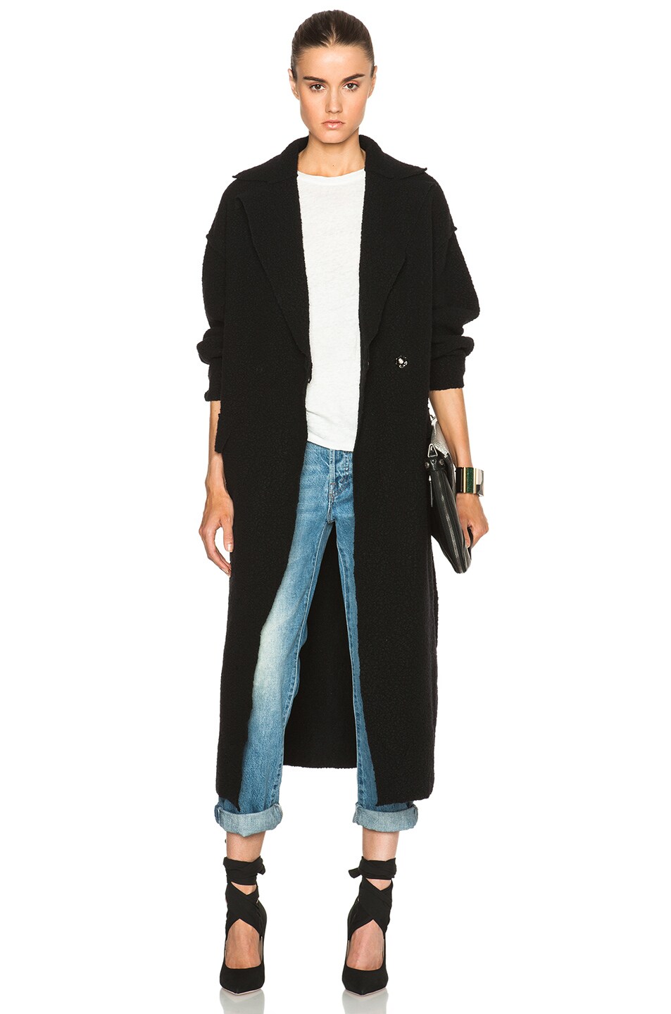 M Missoni Wool Long Coat in Black | FWRD