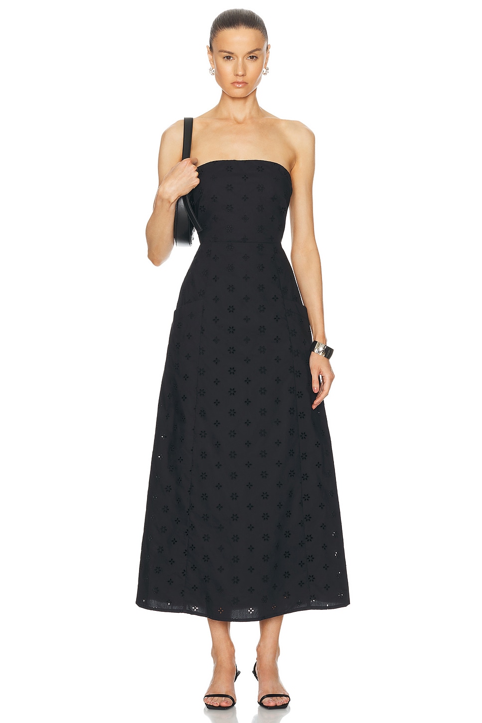 Image 1 of Matteau Broderie Strapless Dress in Floral Broderie Black