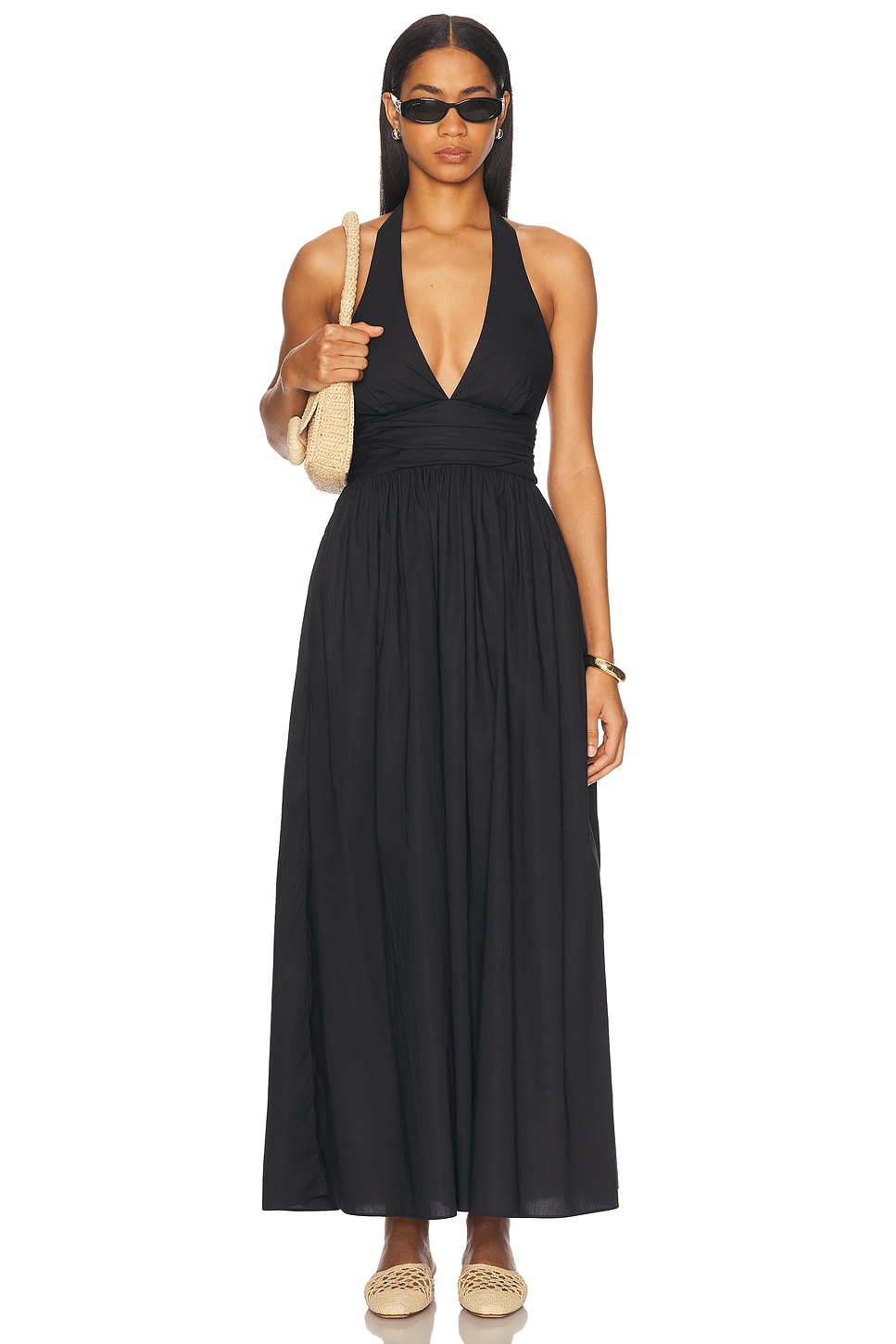 Plunge Halter Dress in Black