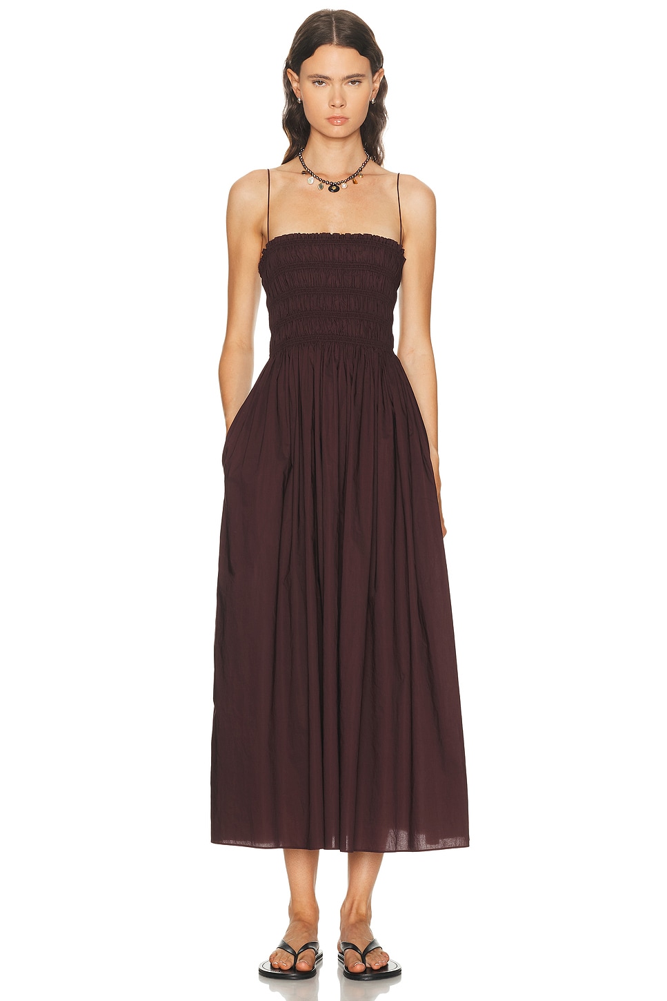 Image 1 of Matteau Shirred Bodice Dress in Aubergine