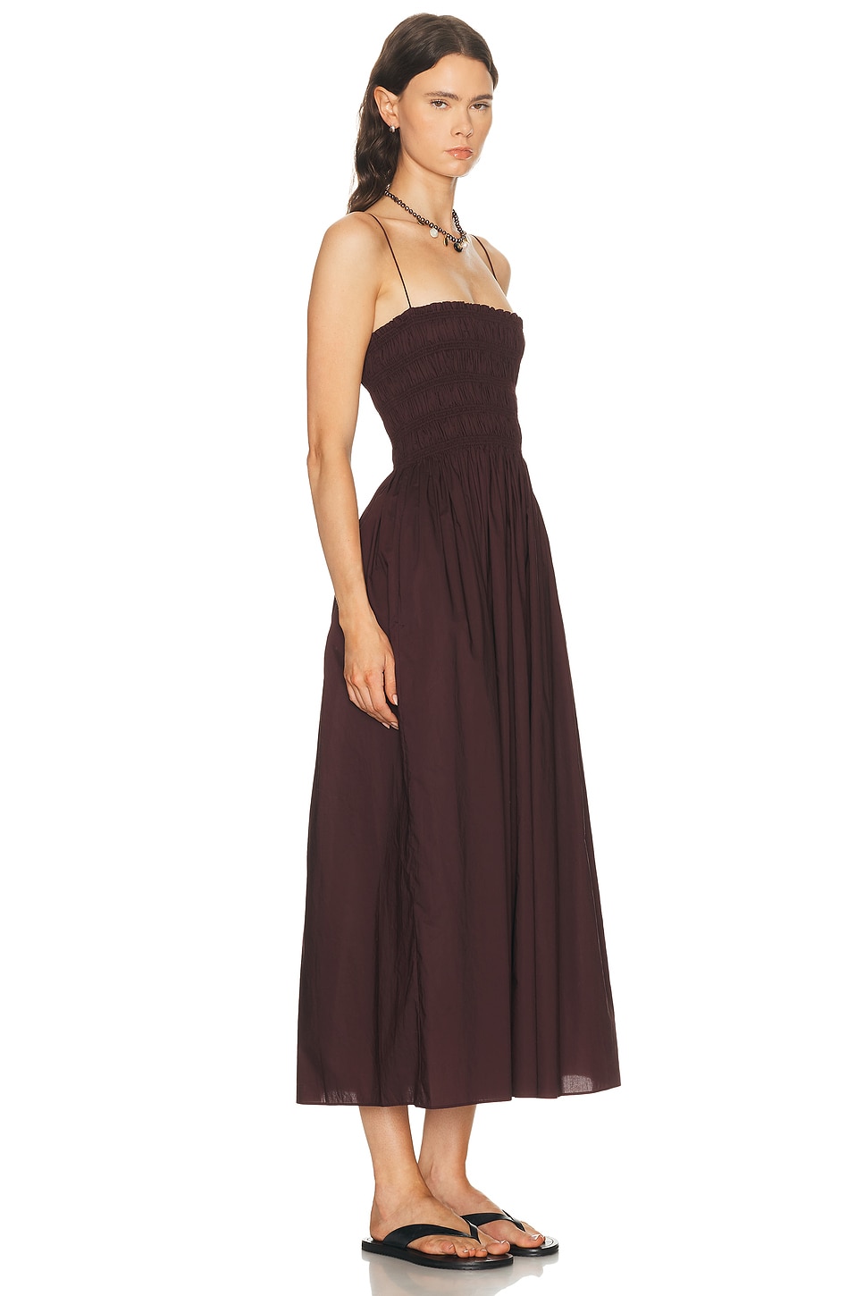 Matteau Shirred Bodice Midi Dress In Brown
