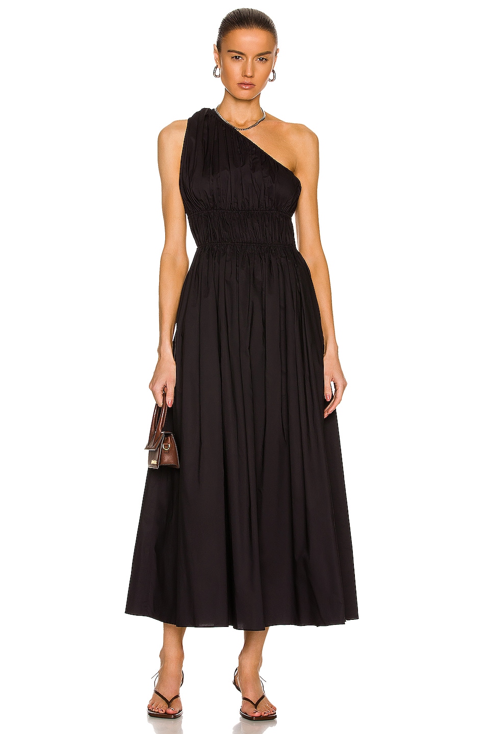 Image 1 of Matteau Shirred One Shoulder Dress in Black