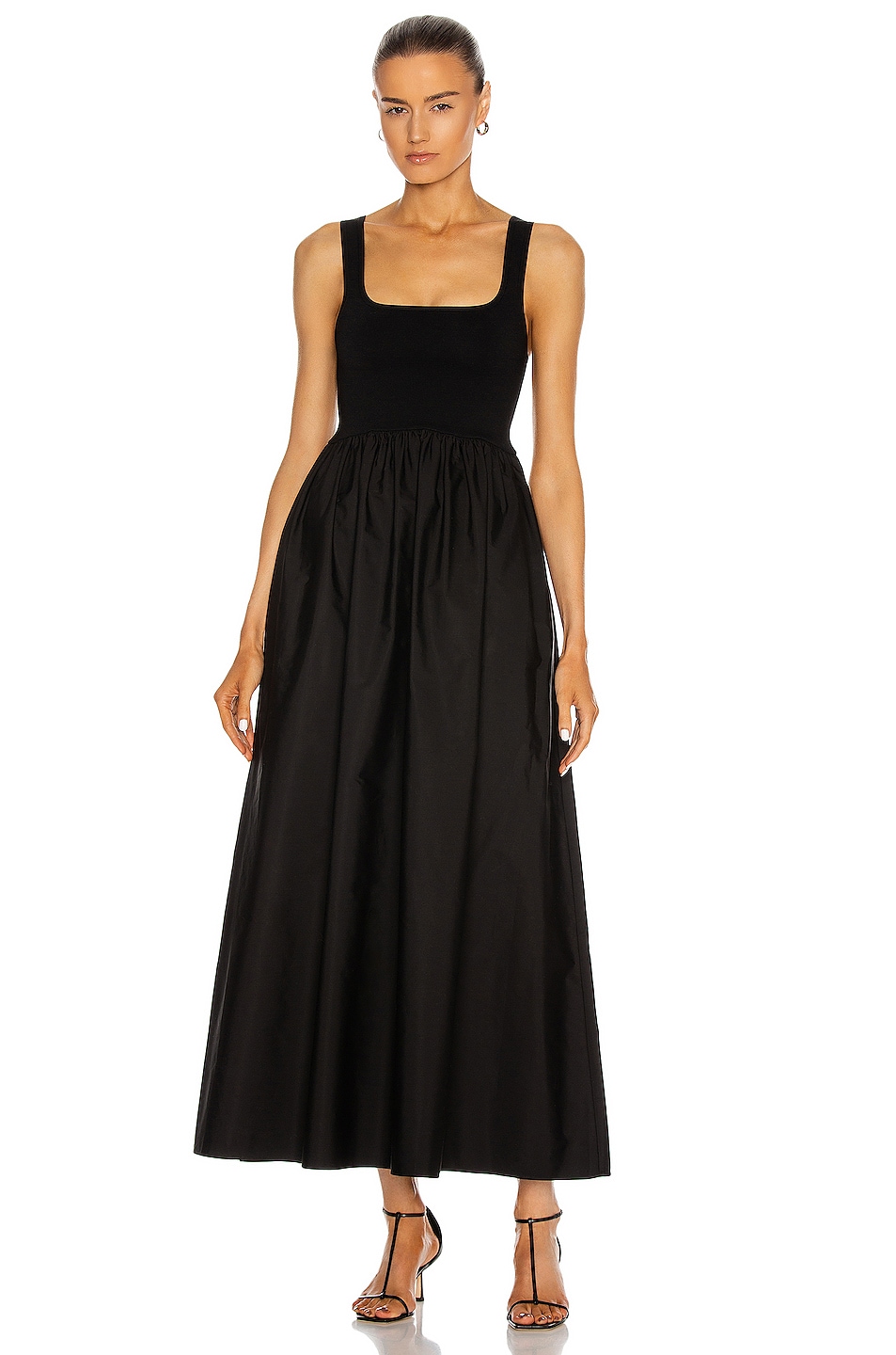 Image 1 of Matteau Knit and Cotton Maxi Dress in Black
