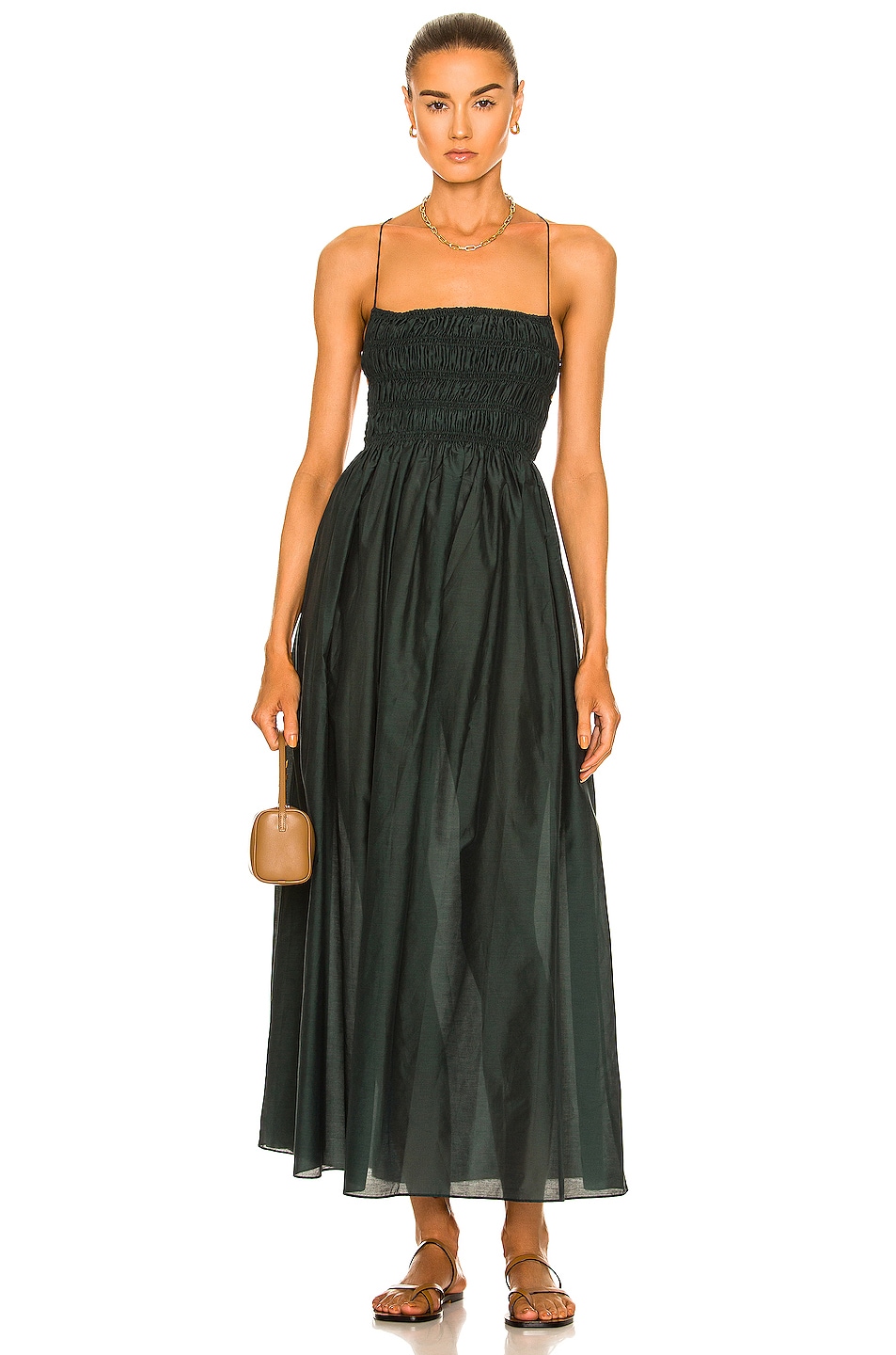 Image 1 of Matteau Shirred Lace Up Maxi Dress in Emerald