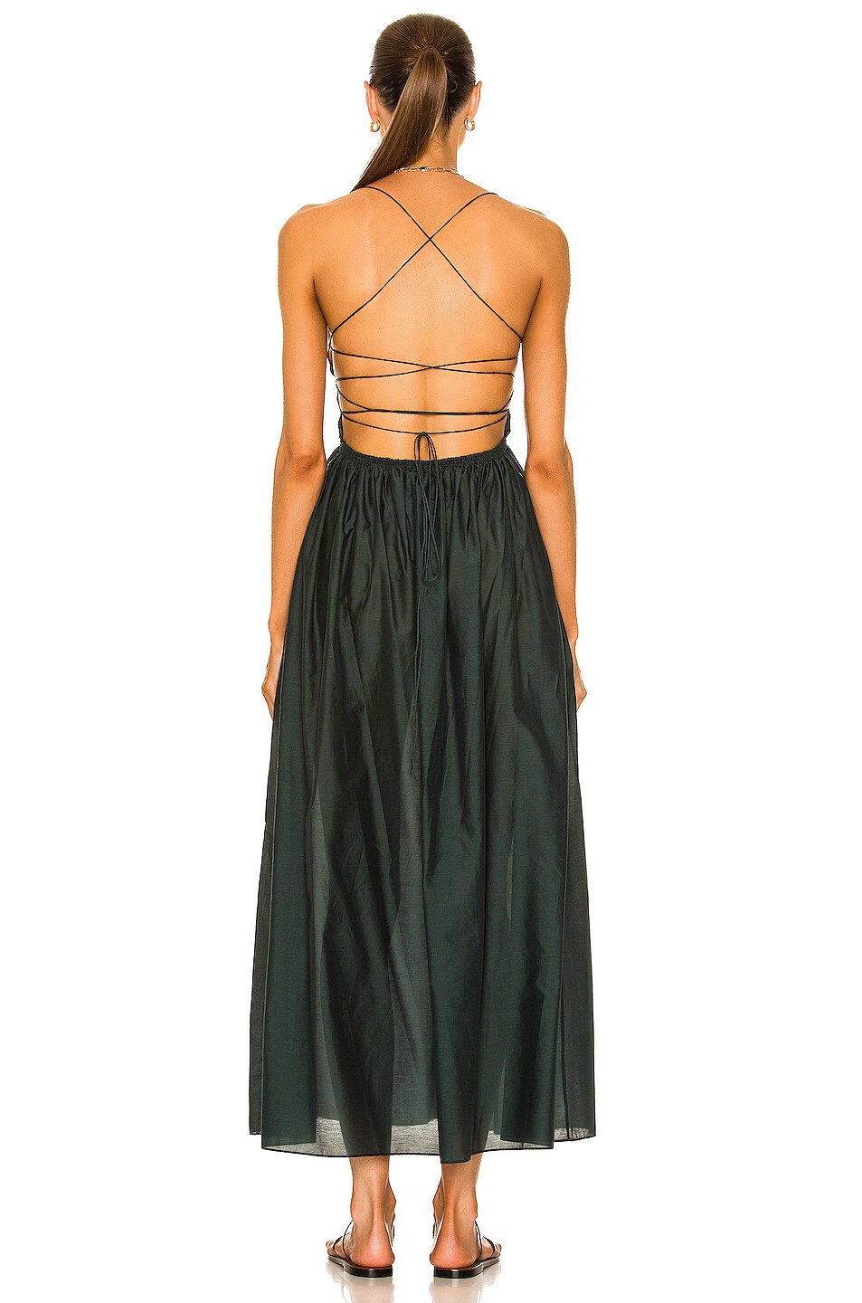 Shirred Lace Up Maxi Dress
