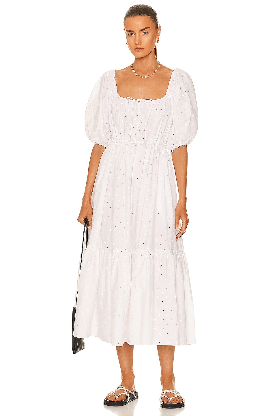 Image 1 of Matteau Broderie Drawcord Midi Dress in White