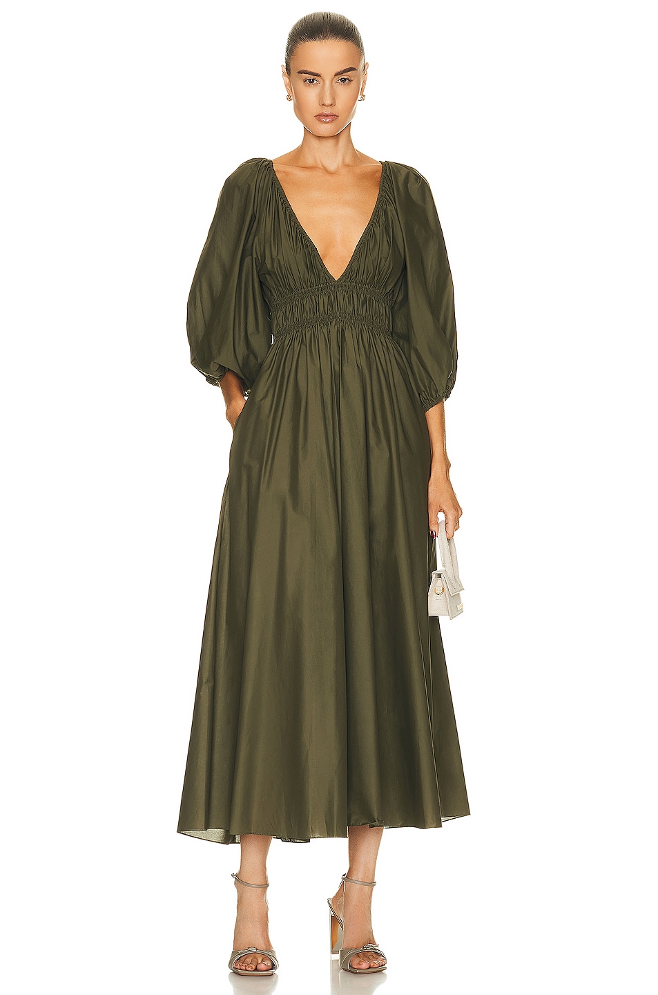 Image 1 of Matteau Shirred Plunge Dress in Cypress