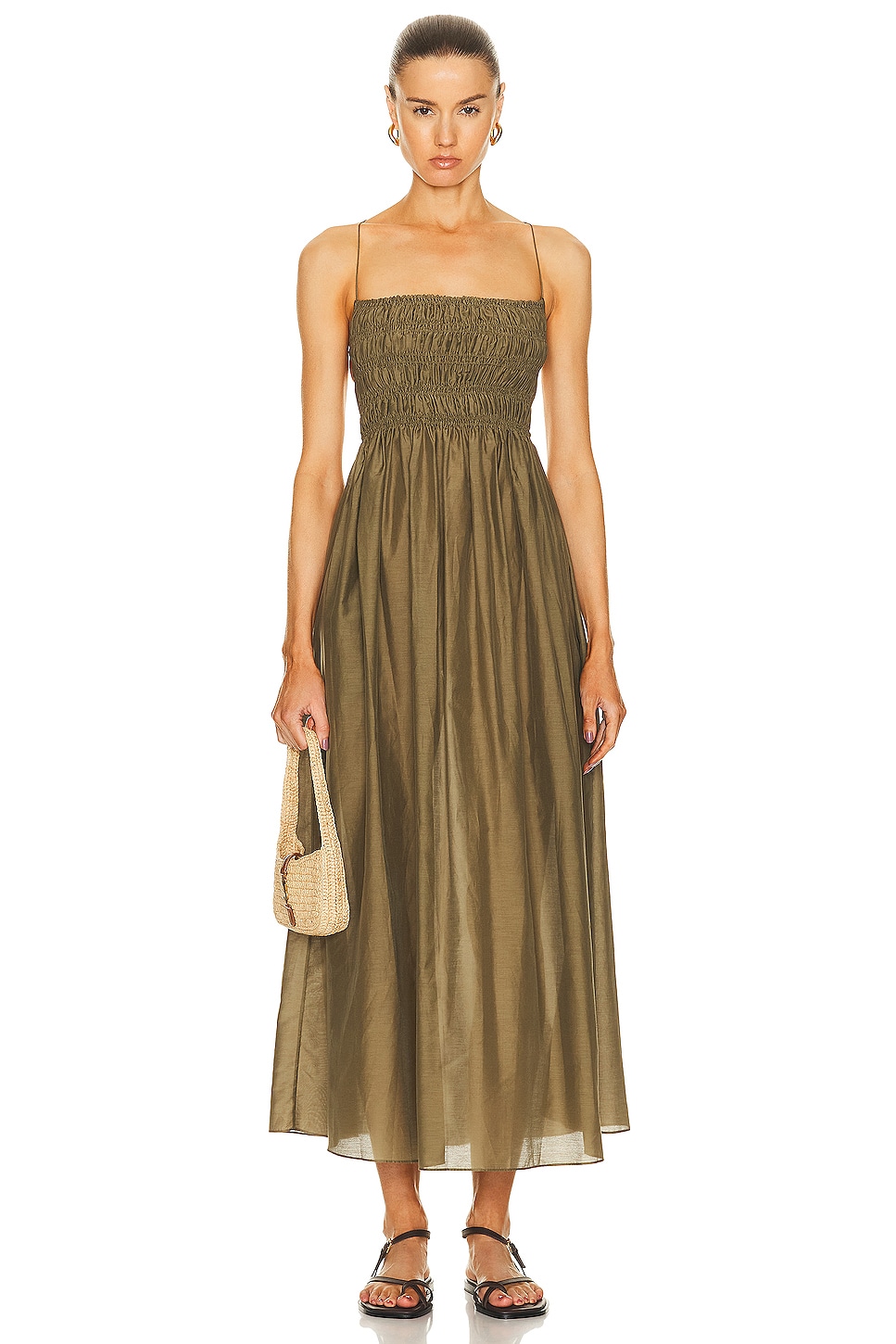 Image 1 of Matteau Shirred Lace Up Dress in Olive