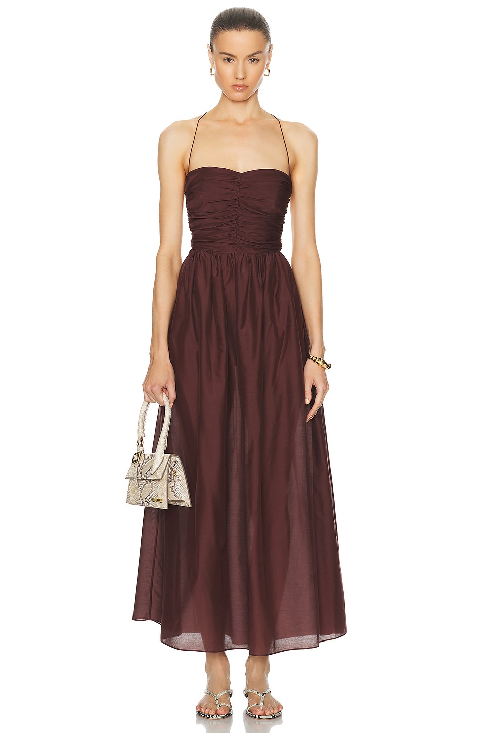 Image 1 of Matteau Gathered Lace Up Dress in Burgundy