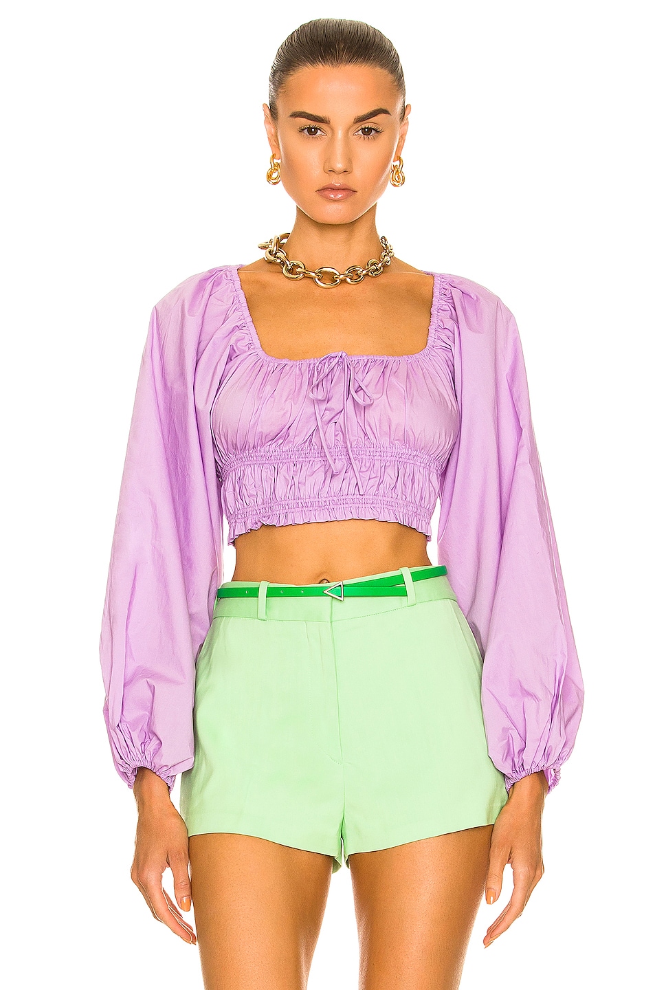 Shirred Decollete Blouse in Lavender