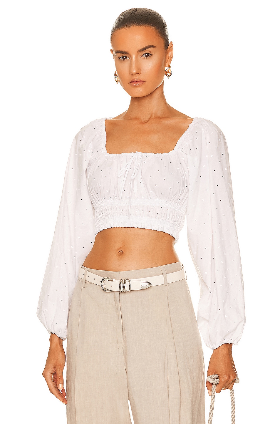 Image 1 of Matteau Broderie Shirred Decollete Blouse in White