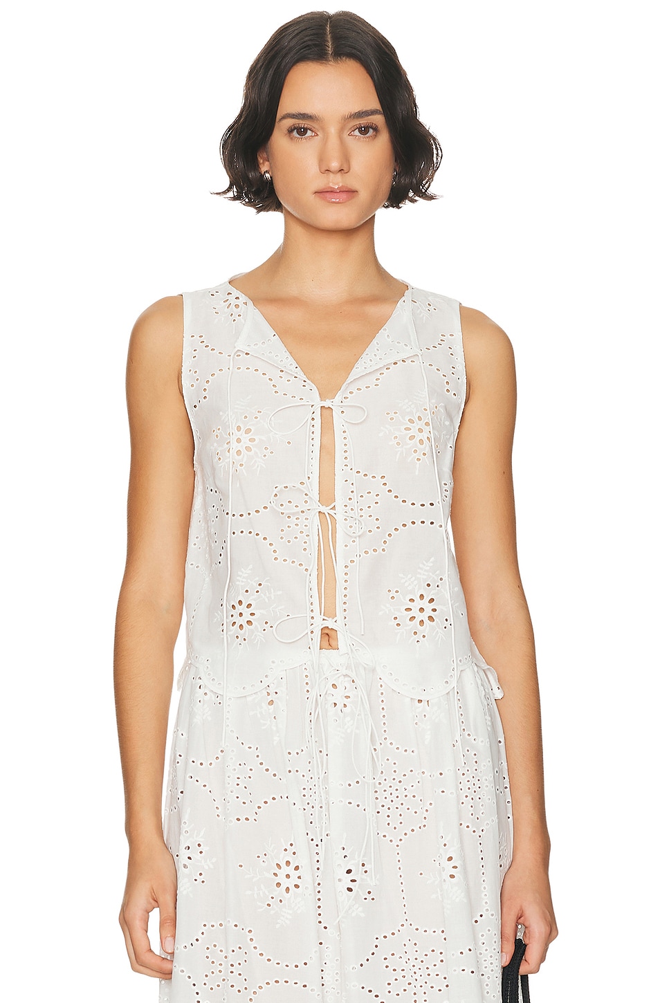 Image 1 of Matteau Broderie Tie Top in White