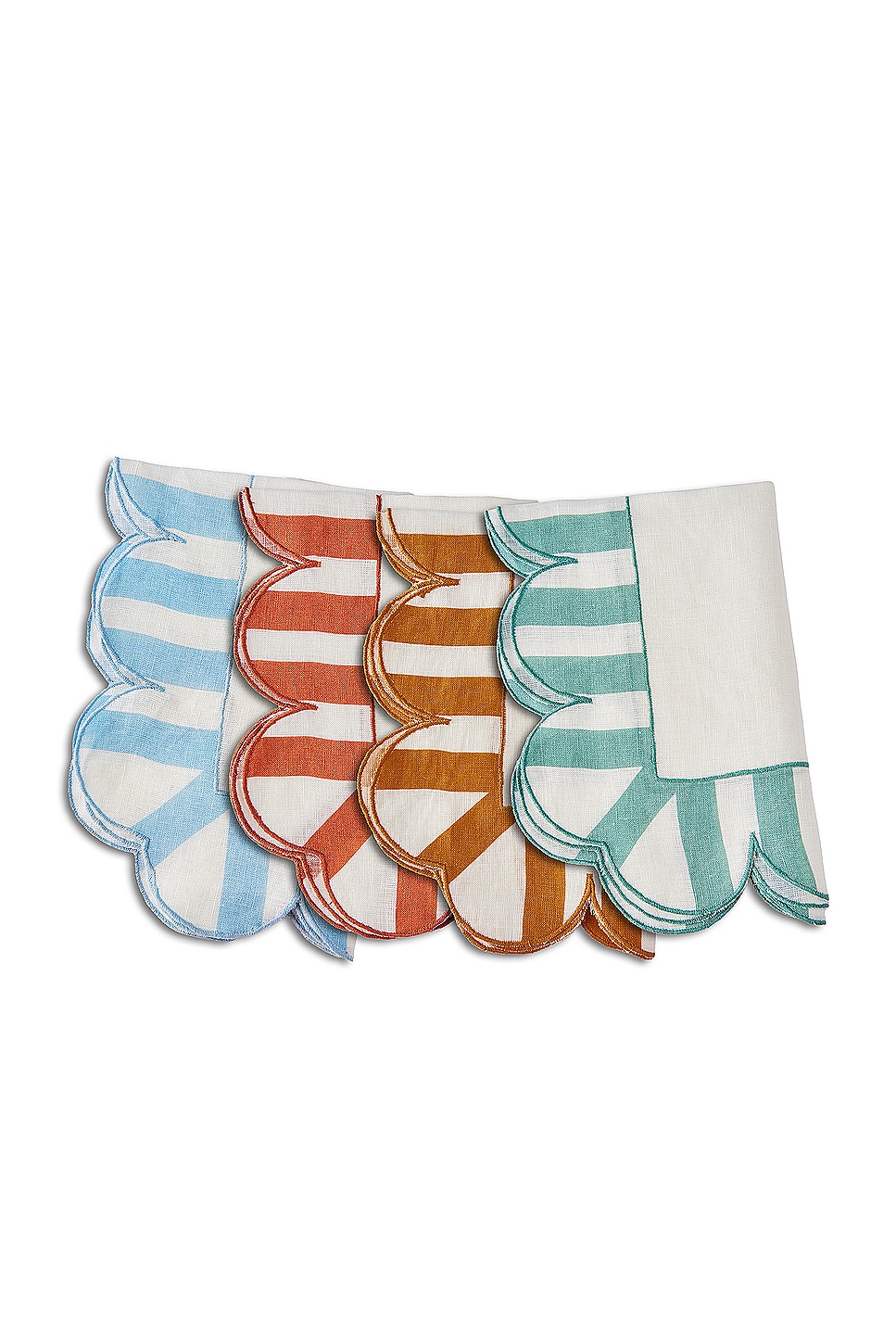 Image 1 of Misette Embroidered Linen Scalloped Stripe Napkins Set Of 4 in Natural & Multicolor