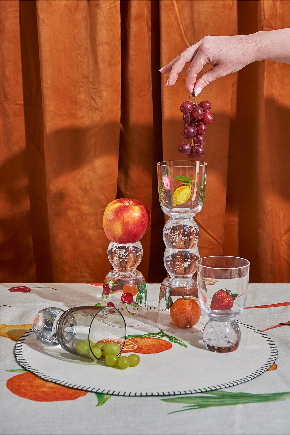 Misette Handpainted Bubble Glass Tumblers in Fruits FWRD