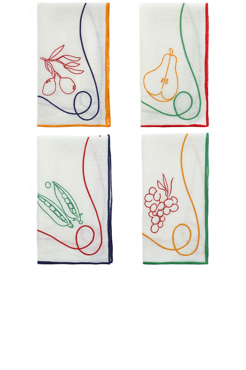 Image 1 of Misette Embroidered Linen Napkins Set Of 4 in Multicolor Fruits & Veggies