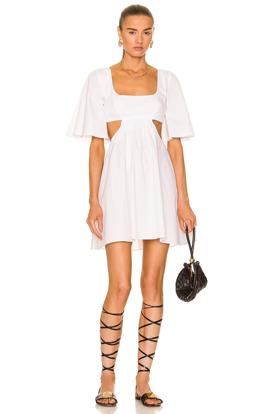 Image 1 of MATTHEW BRUCH Flutter Sleeve Cutout Mini Dress in White