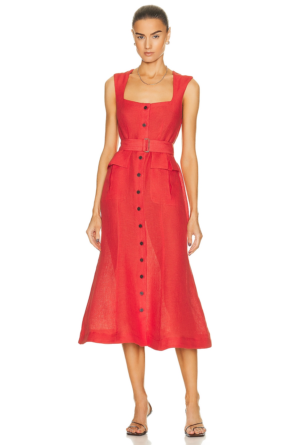 Image 1 of MATTHEW BRUCH Apron Cargo Midi Dress in Red