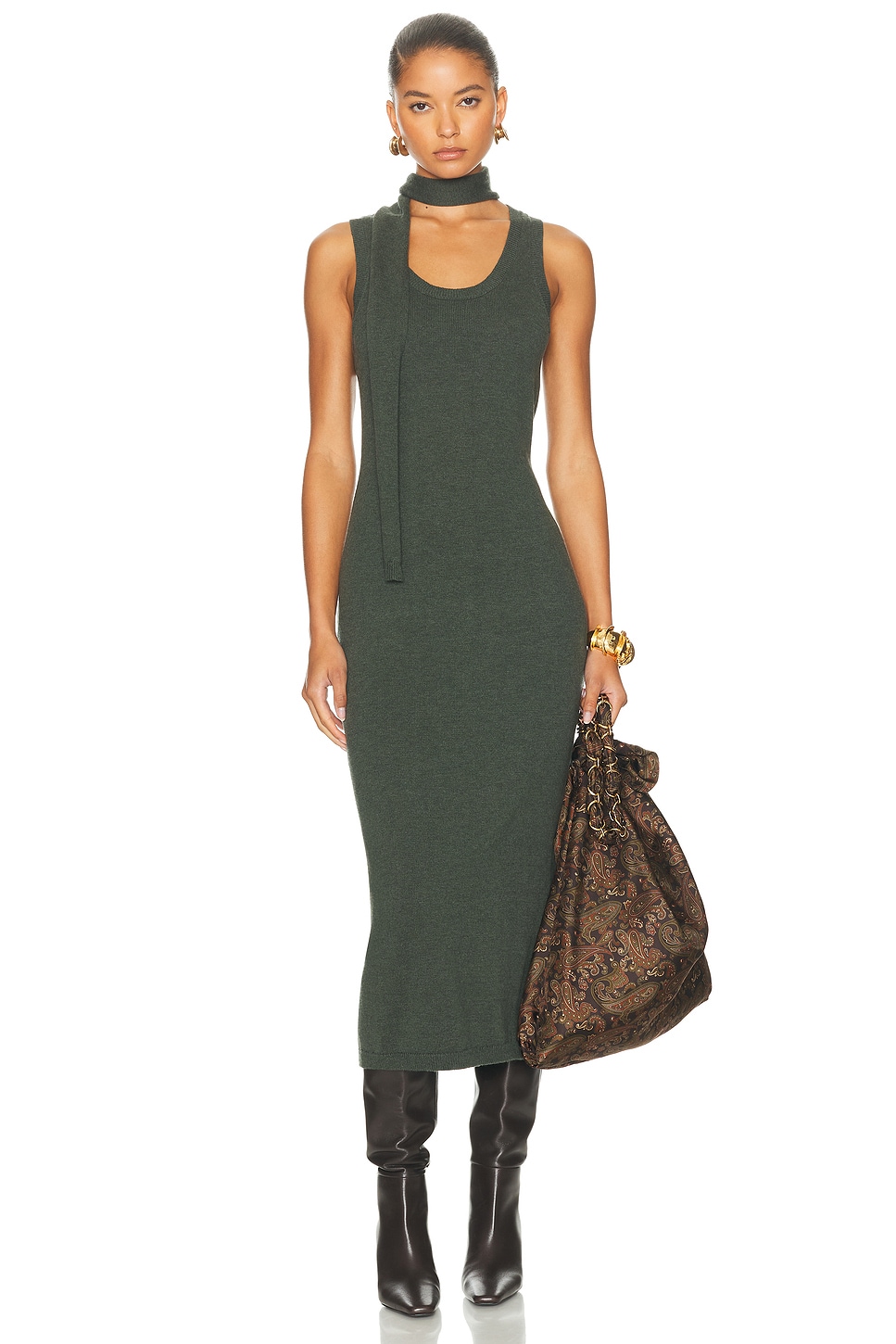 Matthew Bruch Scarf Tank Midi Dress In Green