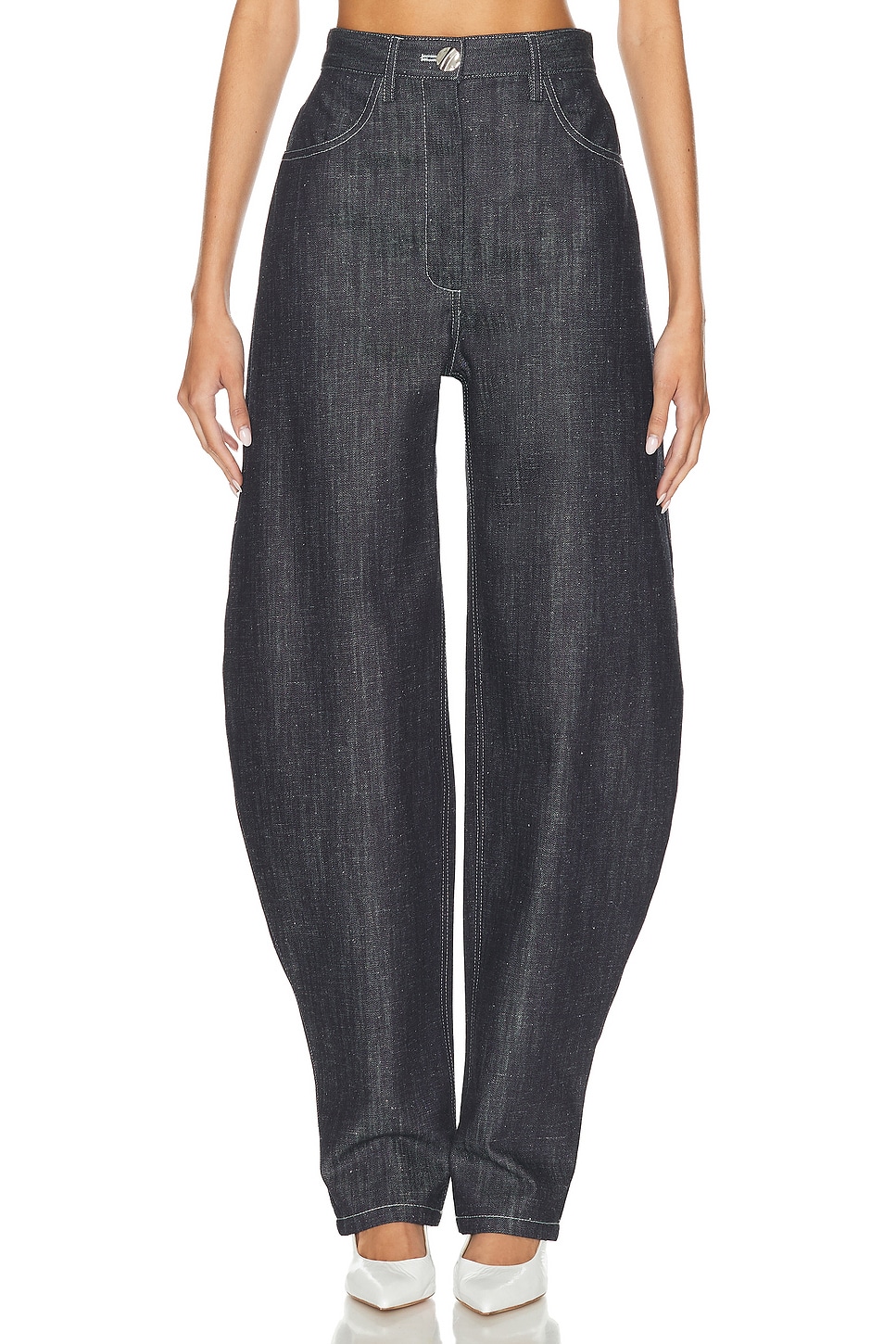 High Waisted Barrel Leg in Denim-Dark