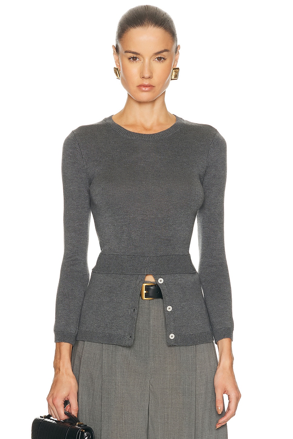 Image 1 of MATTHEW BRUCH Layered Long Sleeve Sweater in Charcoal Knit