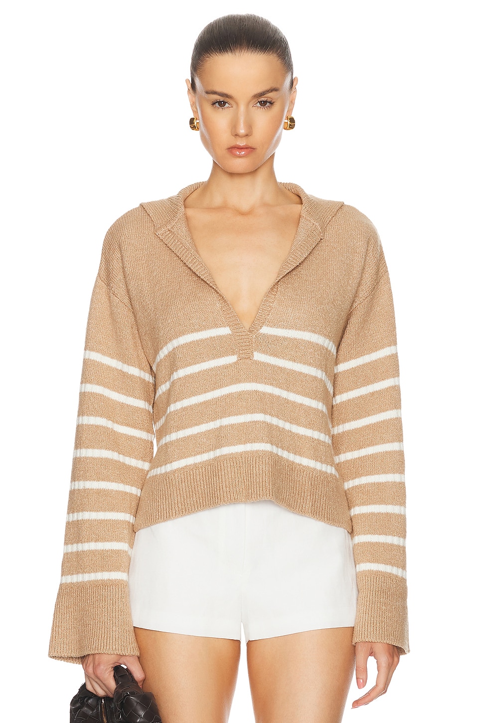 Image 1 of MATTHEW BRUCH Striped Sailor Knit Pullover Sweater in Khaki