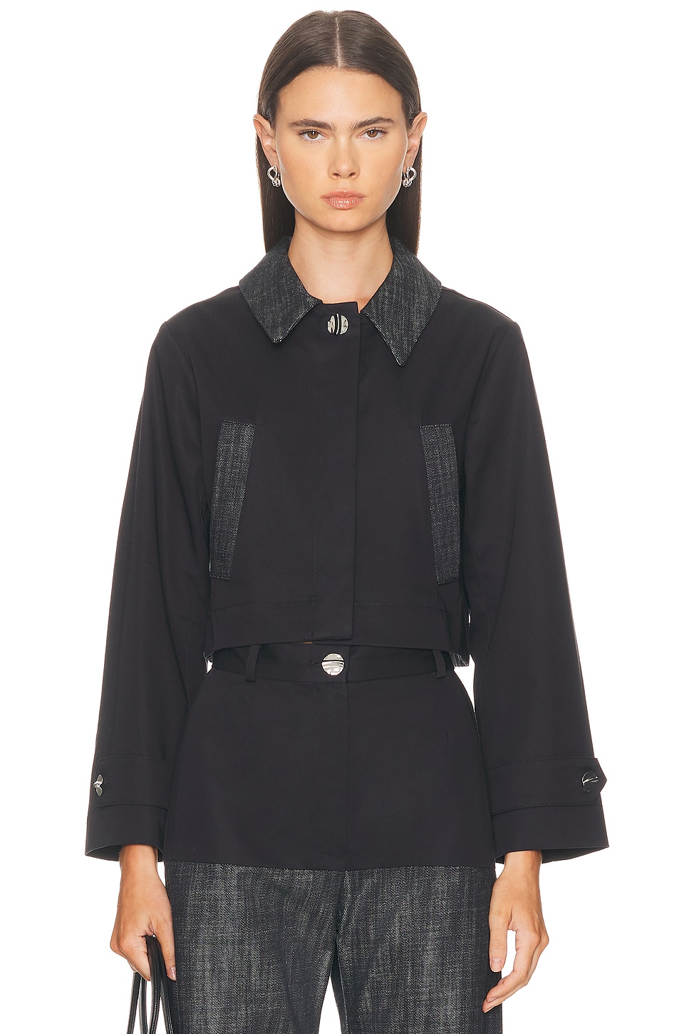 Image 1 of MATTHEW BRUCH Cropped Barn Jacket in Black Cotton Twill