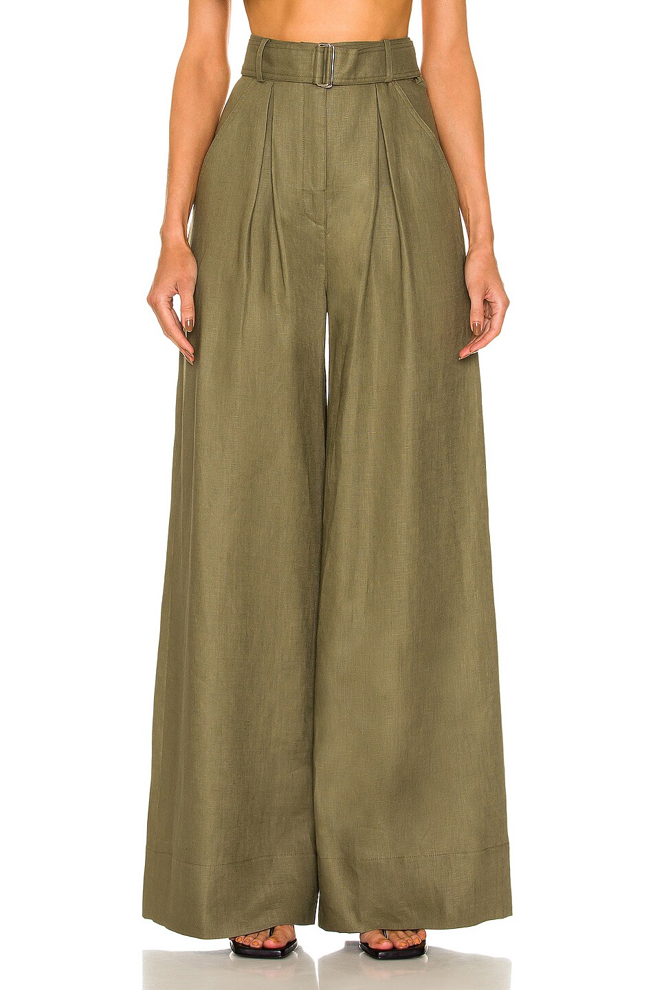 Image 1 of MATTHEW BRUCH Wide Leg Pleated Pant in Army
