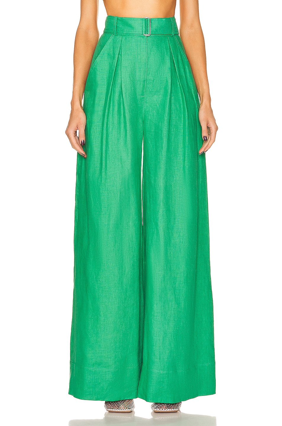 Image 1 of MATTHEW BRUCH for FWRD Wide Leg Pleated Pant in Kelly Green