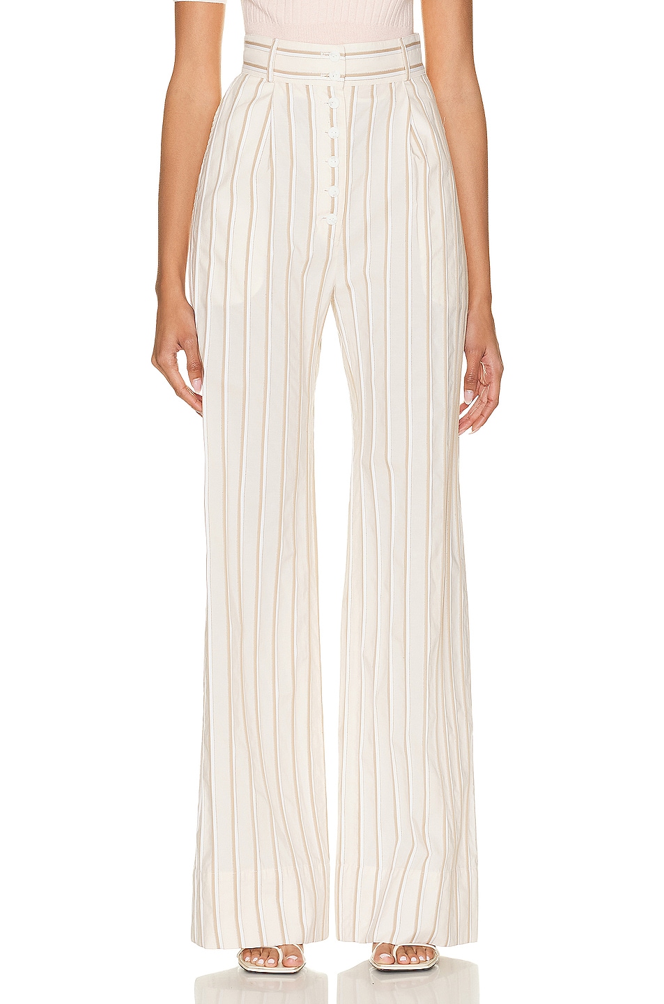 Image 1 of MATTHEW BRUCH Button Fly Pant in Natural Striped Cotton