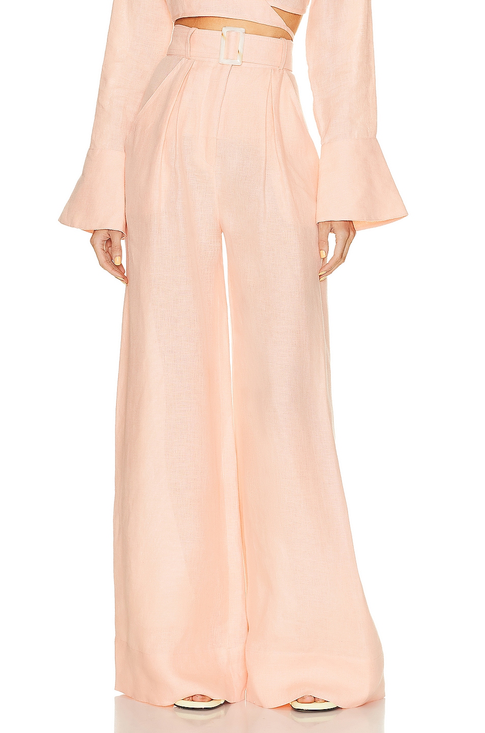Image 1 of MATTHEW BRUCH Wide Leg Pleated Pant in Peach Linen